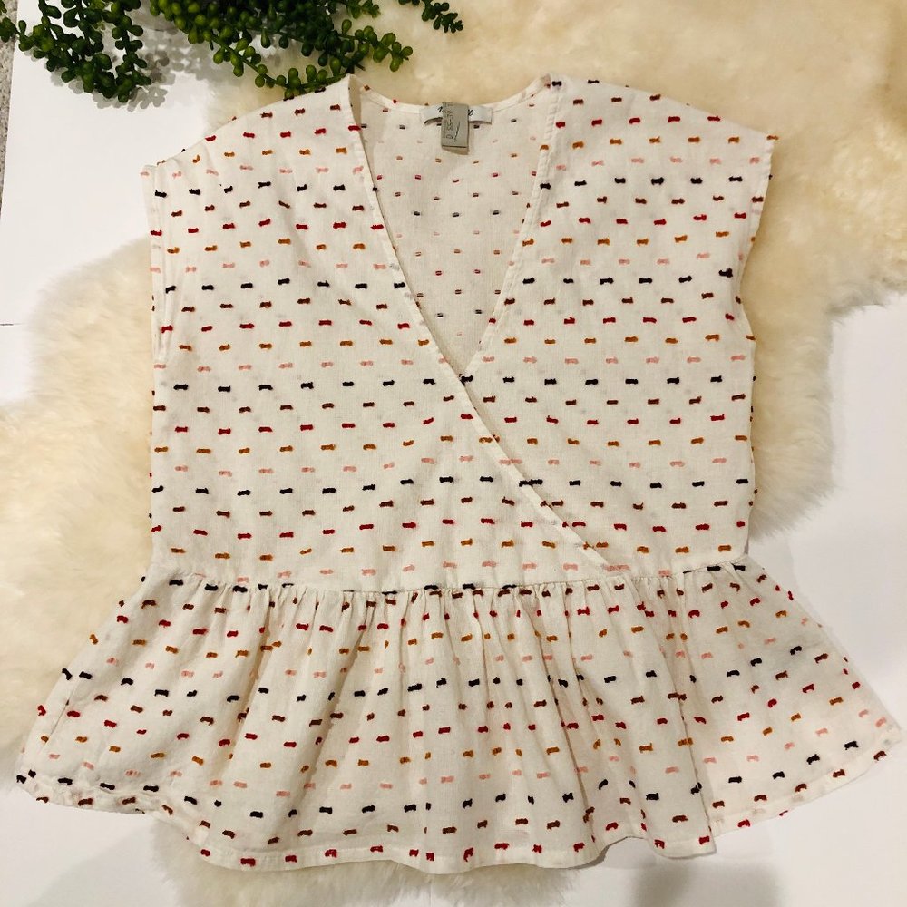 MADEWELL Peplum Crossover Top Rainbow Clipdots XXS